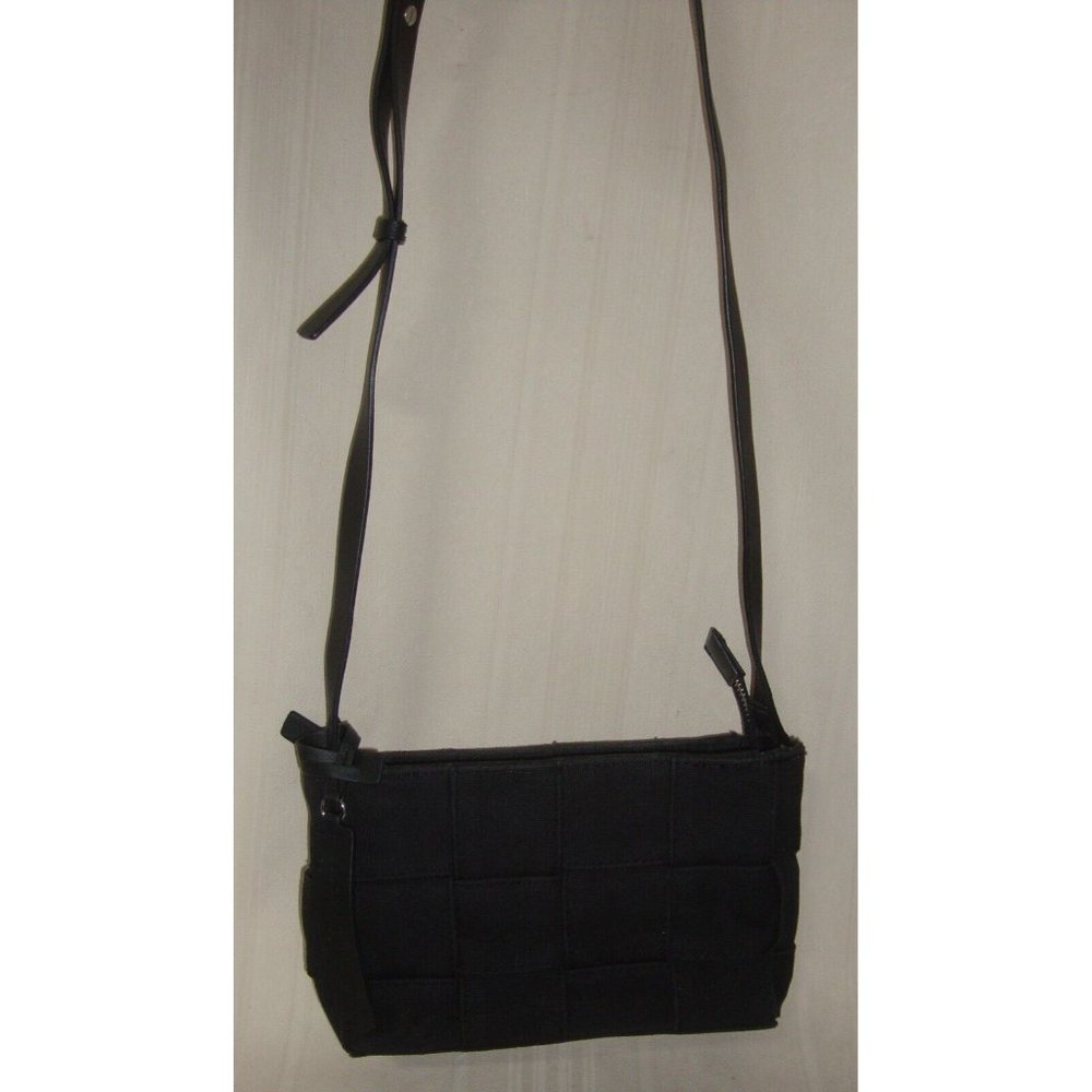 Lucky Brand Anae Black Woven Denim Crossbody Bag with Leather Strap & Charm
